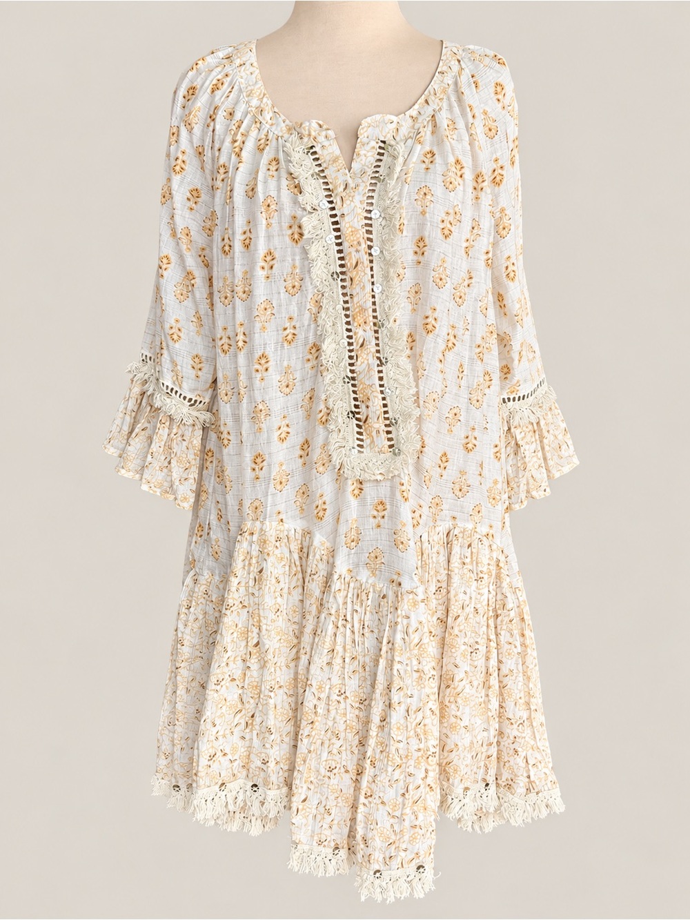 BAROK Paris Anthropologie Boho Fringe Lurex Tunic Dress M/L